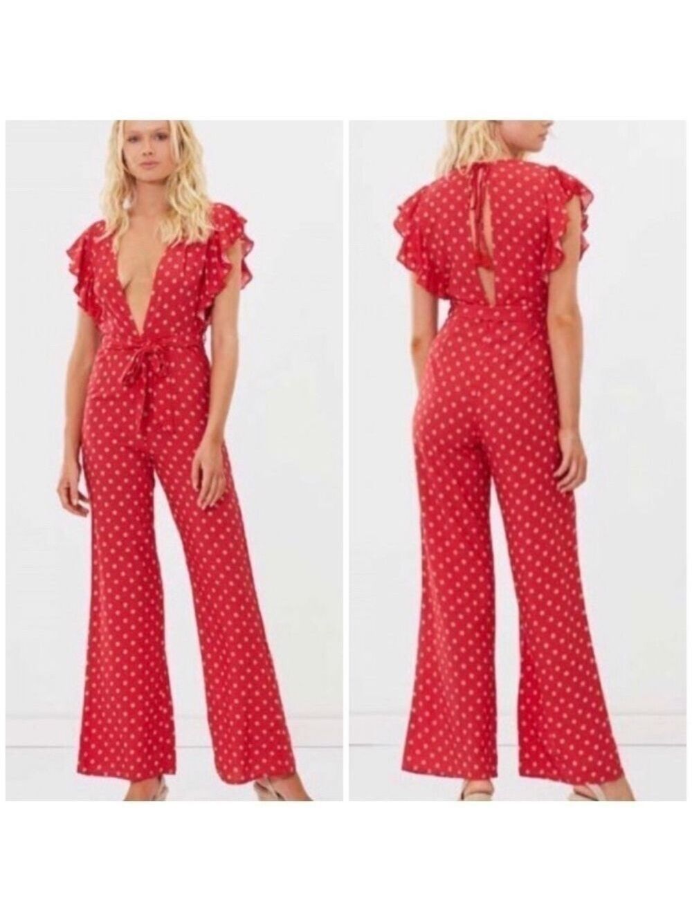 Charlie Holiday Jetsetter Wide Leg Jumpsuit in Aztec Red